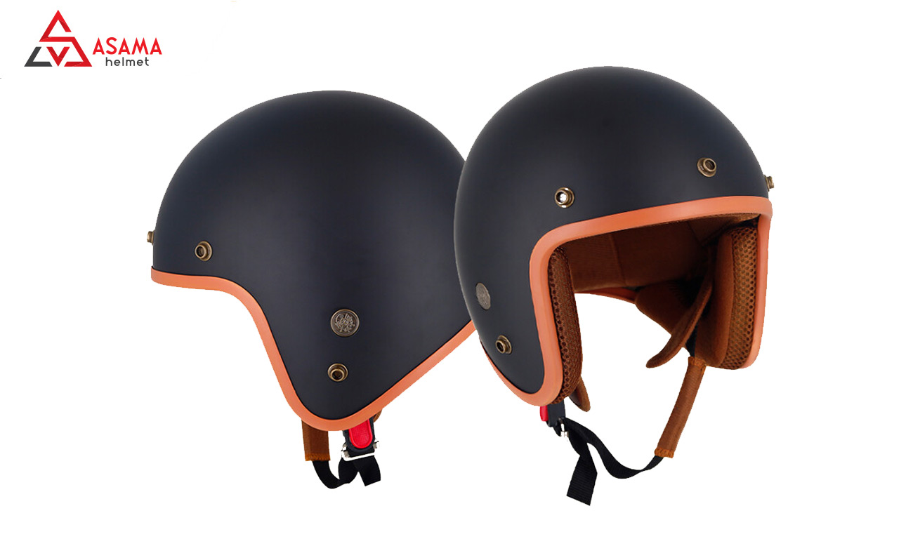 Nón 3/4 đầu đen nhám cổ điển