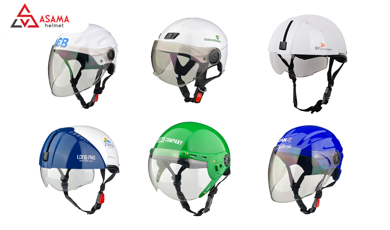 Nón bảo hiểm 1/2 có kính in logo, giá rẻ tận xưởng từ ASAMA