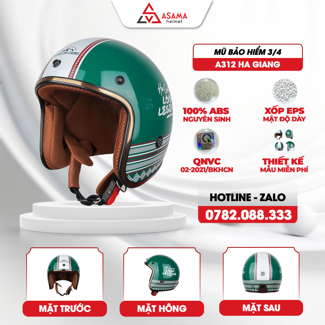 Mũ bảo hiểm 3/4 A312 Ha Giang