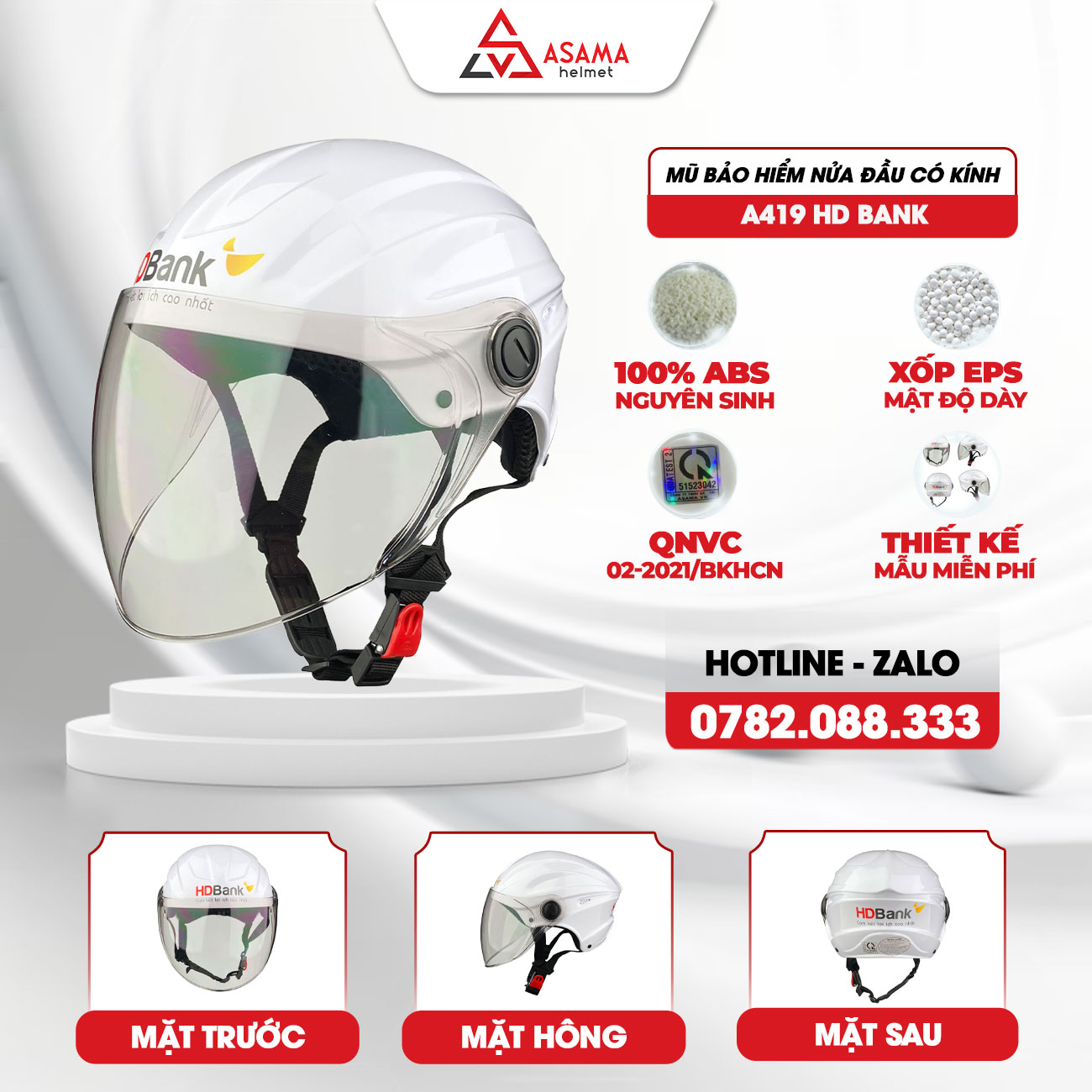 Mũ bảo hiểm nửa đầu có kính A419 HD Bank