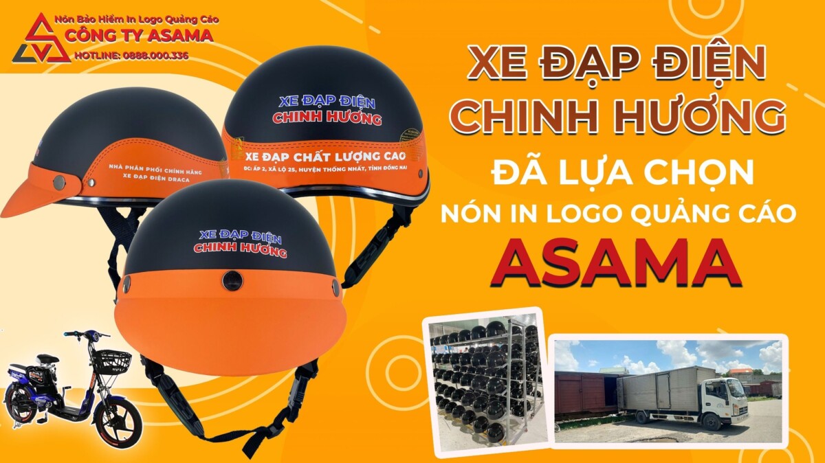 Xe đạp điện Chinh Hương đã lựa chọn nón in logo quảng cáo của ASAMA