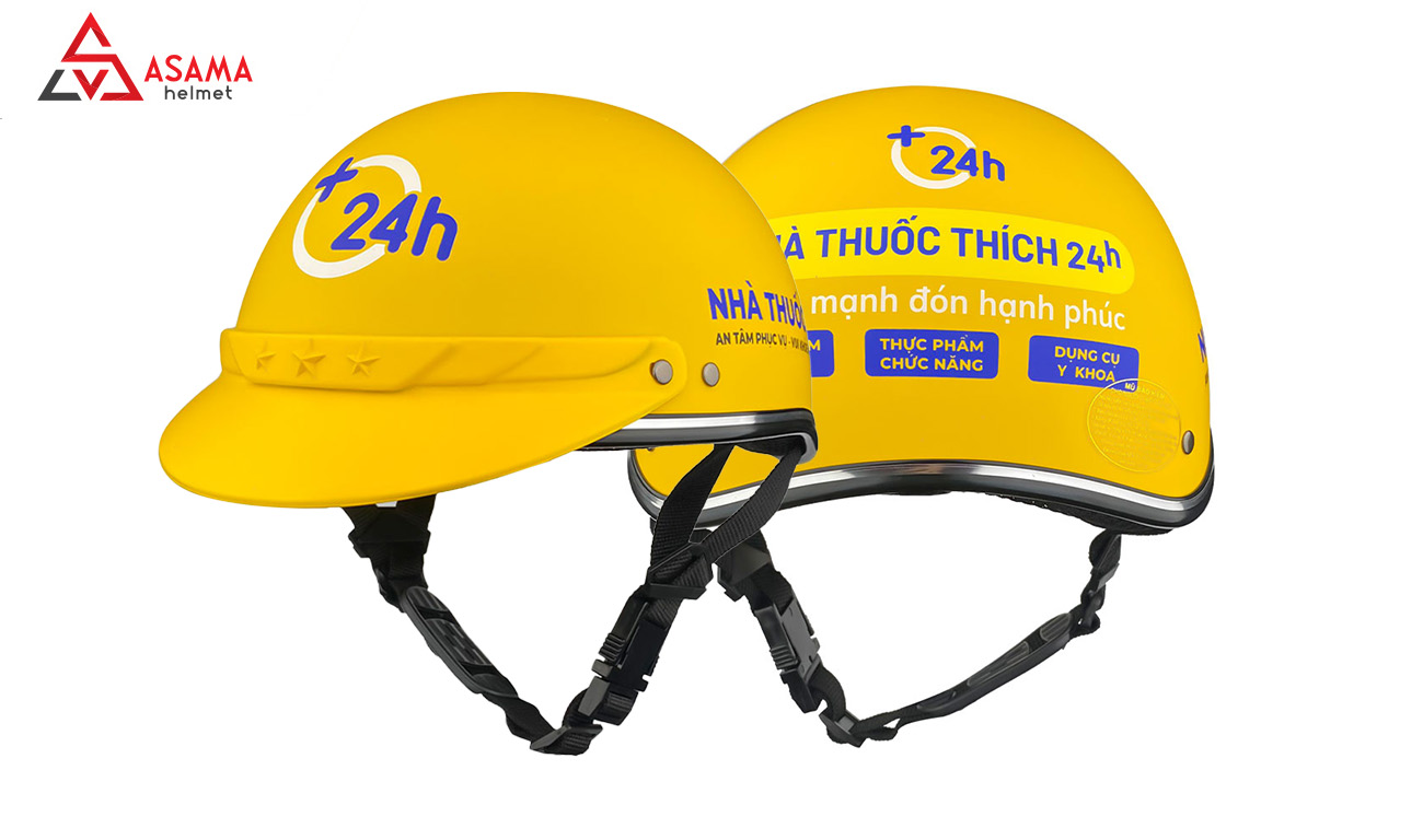 Mũ bảo hiểm 1/2 đầu màu vàng in thương hiệu