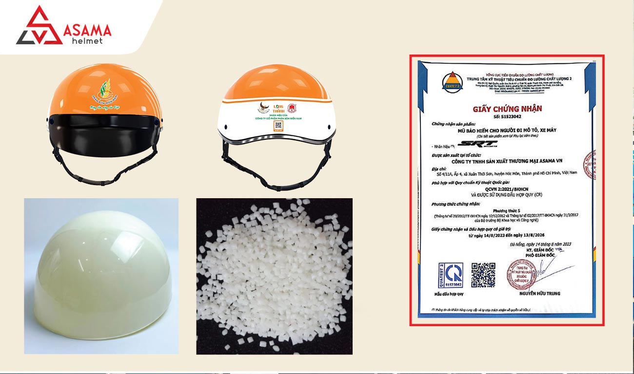 Nón bảo hiểm in logo 100% ABS nguyên sinh và đặt chứng nhận QCVN