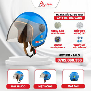 Mũ bảo hiểm 3/4 có kính A317 Hai Lúa Vàng