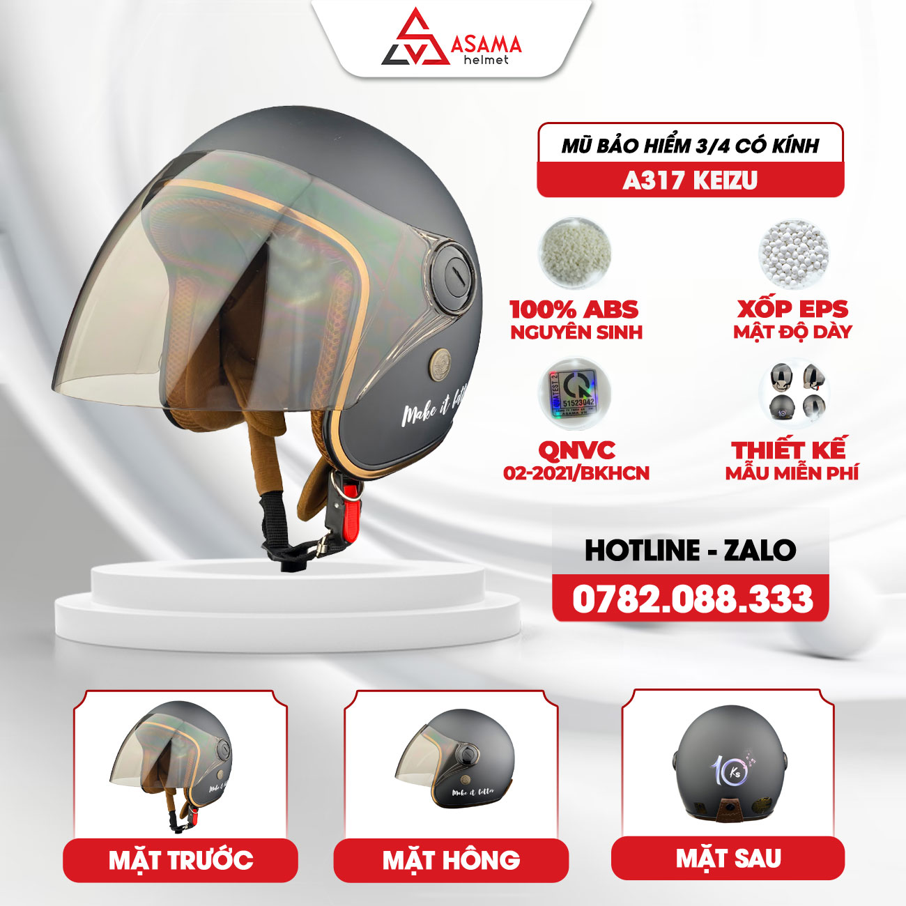 Mũ bảo hiểm 3/4 có kính A317 Keizu