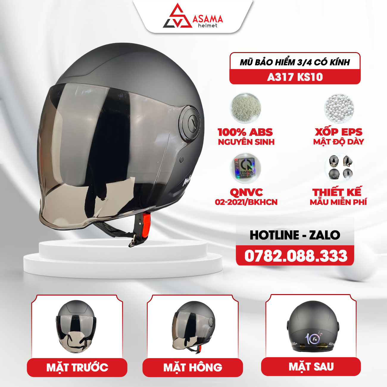 Mũ bảo hiểm 3/4 có kính A317 KS10