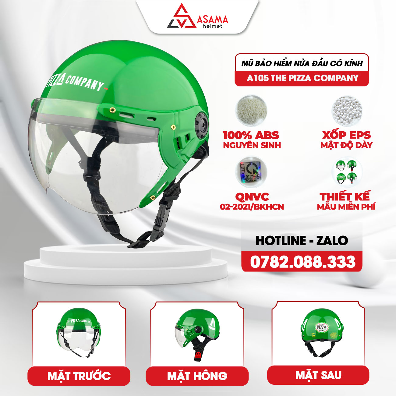 Mũ bảo hiểm nửa đầu có kính A105 The Pizza Company