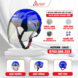 Mũ bảo hiểm nửa đầu có kính A419 Đoàn thanh niên