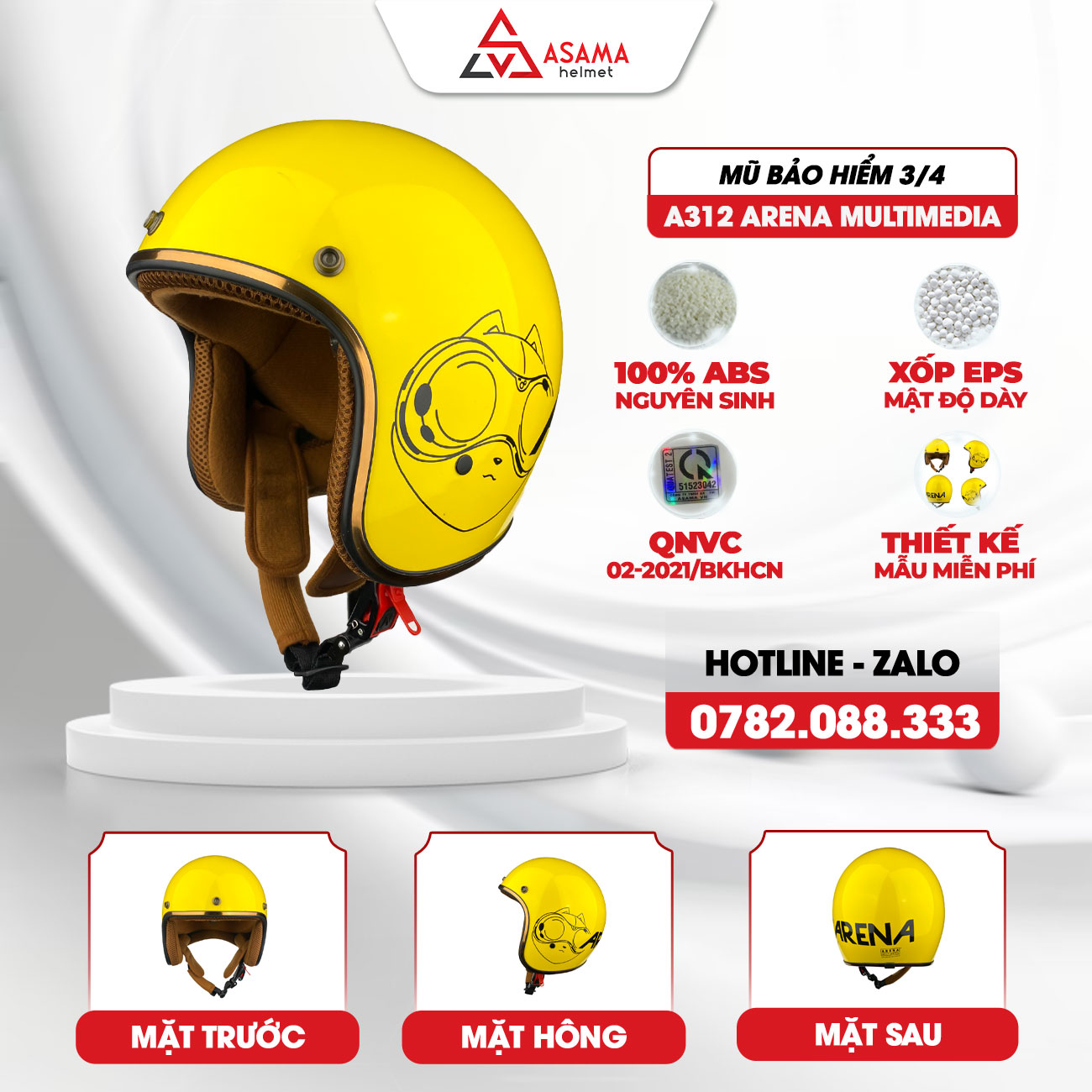 Mũ bảo hiểm 3/4 A312 Arena Multimedia