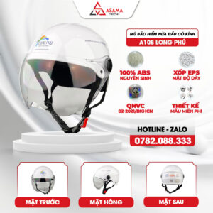 Mũ bảo hiểm nửa đầu có kính A108 Long Phú