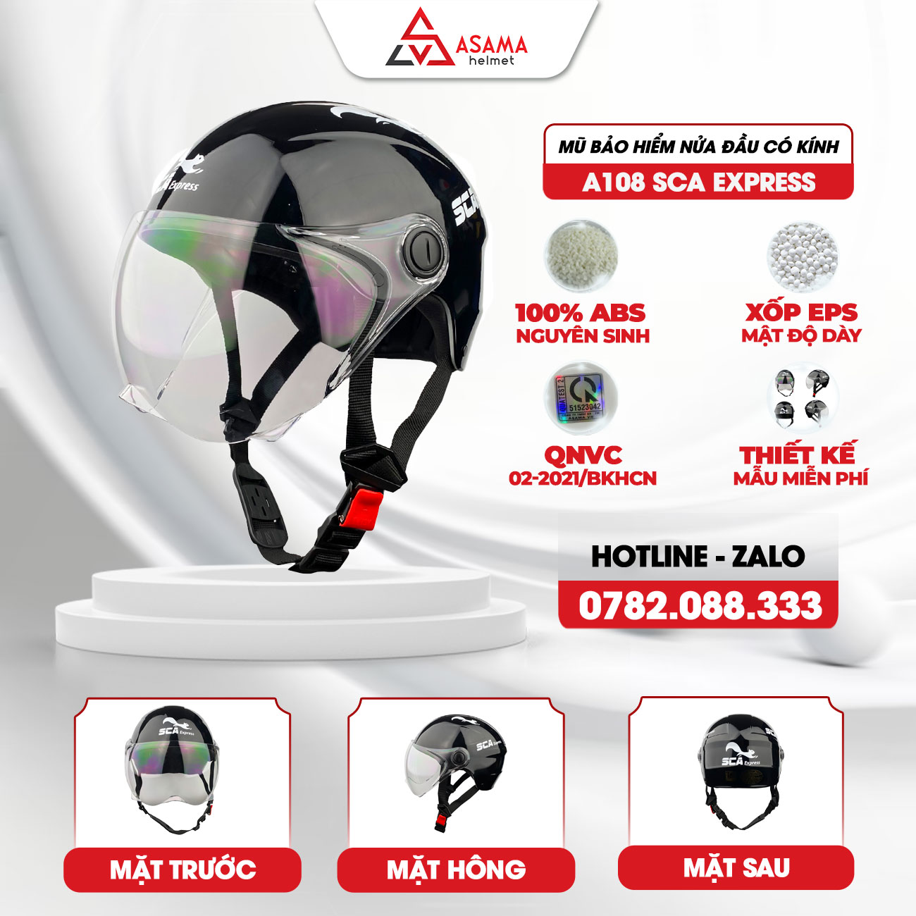 Mũ bảo hiểm nửa đầu có kính A108 SCA Express