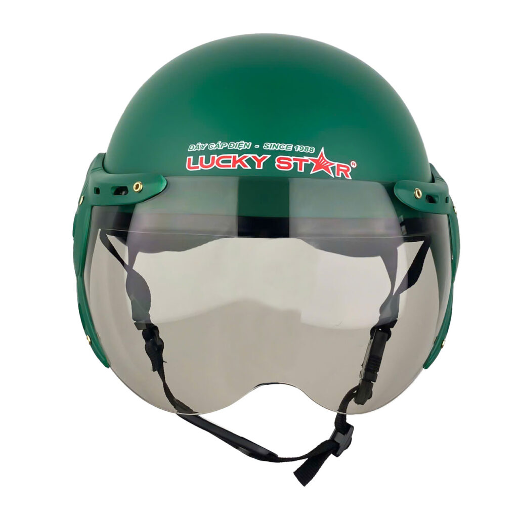 Mặt trước của mũ 1/2 có kính in logo Lucky Star