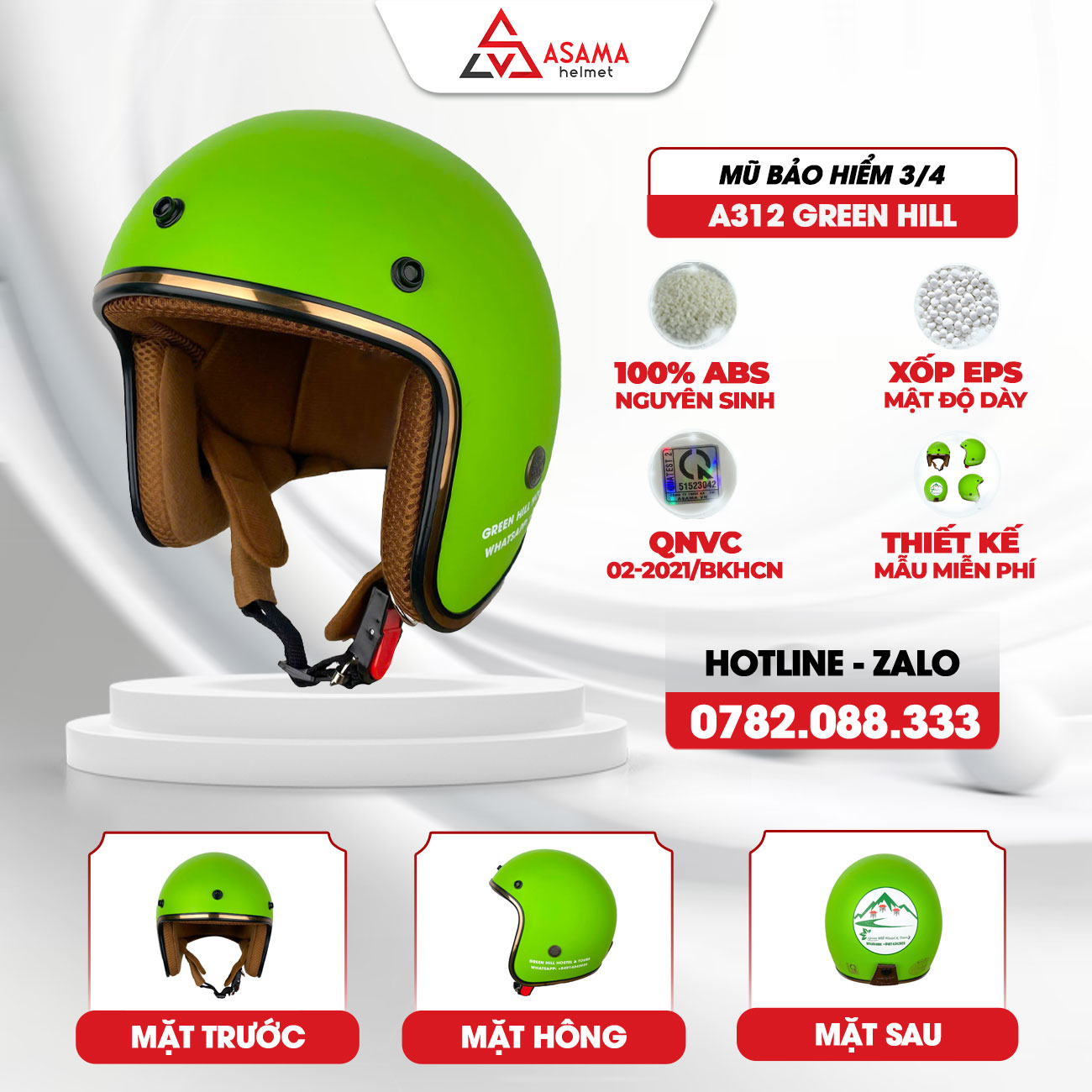 Mũ bảo hiểm 3/4 A312 Green Hill