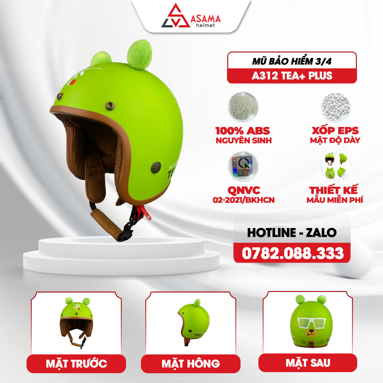 Mũ bảo hiểm 3/4 A312 Tea+ Plus