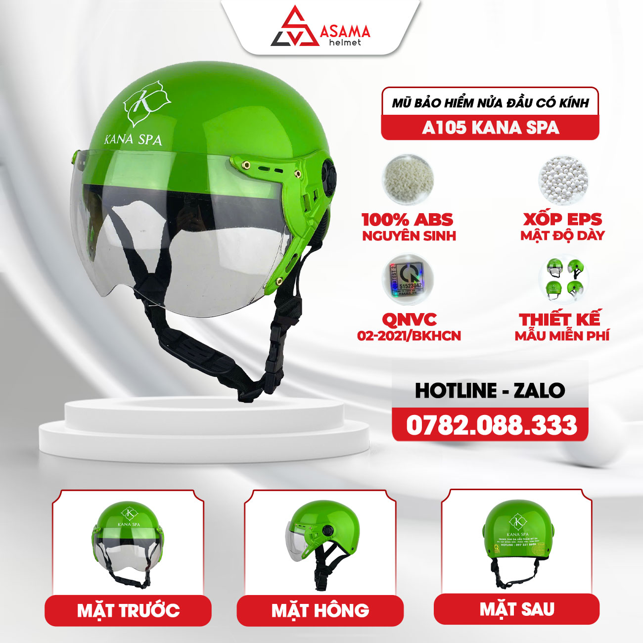 Mũ bảo hiểm nửa đầu có kính A105 KANA Spa