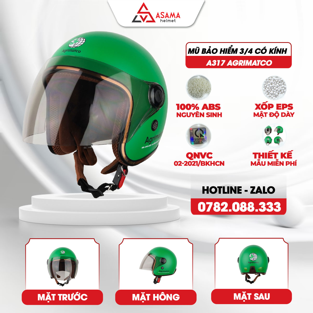Mũ bảo hiểm 3/4 có kính A317 Agrimatco
