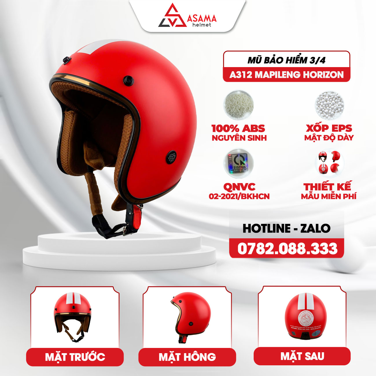 Mũ bảo hiểm 3/4 A312 Mapileng Horizon