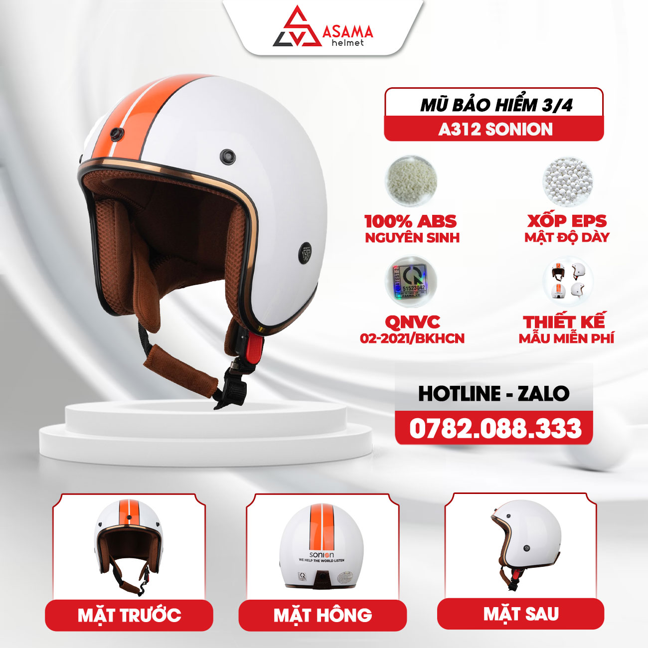 Mũ bảo hiểm 3/4 A312 Sonion