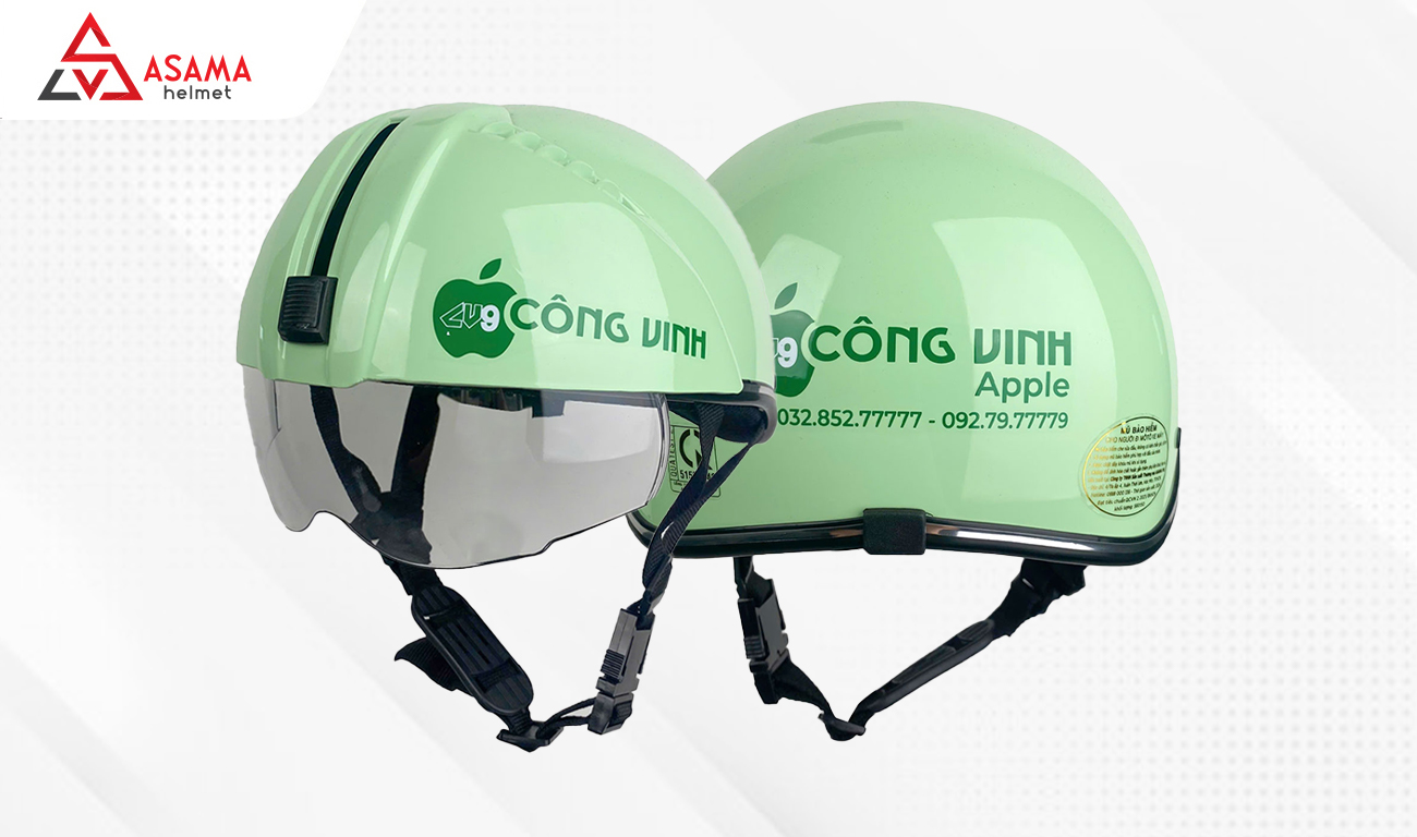 Mũ bảo hiểm quà tặng in logo kính âm thương hiệu Công Vinh Apple 