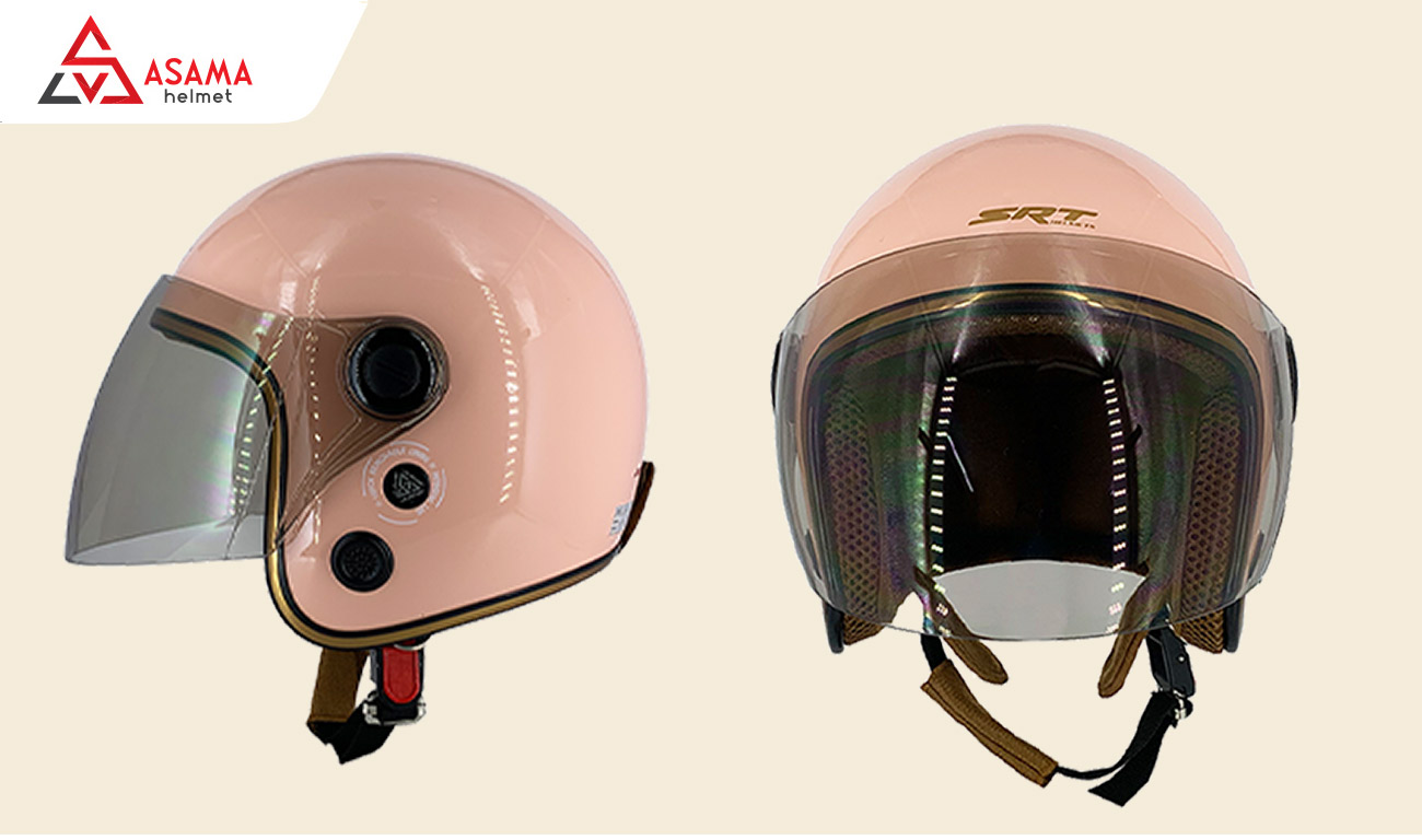 Nón bảo hiểm 3/4 cho nữ màu hồng pastel