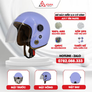 Mũ bảo hiểm 3/4 có kính A317 tím pastel