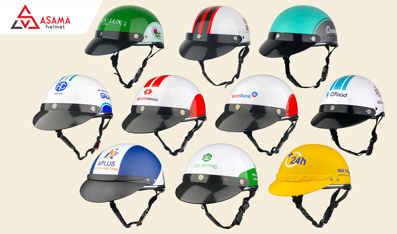 Mũ bảo hiểm in logo thương hiệu do ASAMA Helmet sản xuất