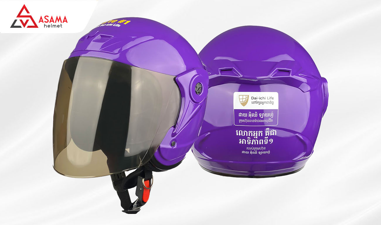 Mẫu mũ 3/4 tím bóng in in logo