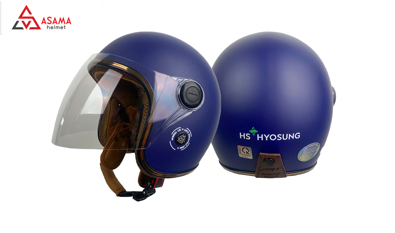 Mũ 3/4 nữ tím cà in logo