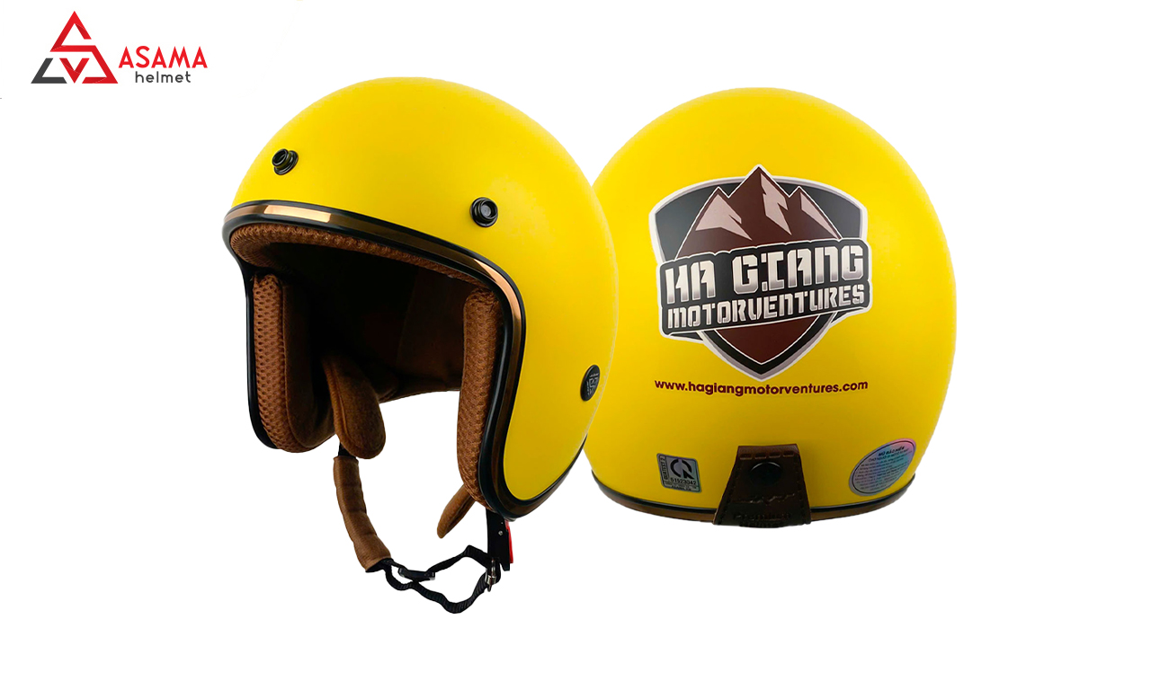 Mẫu mũ bảo hiểm 3/4 nữ đẹp vàng tươi in logo