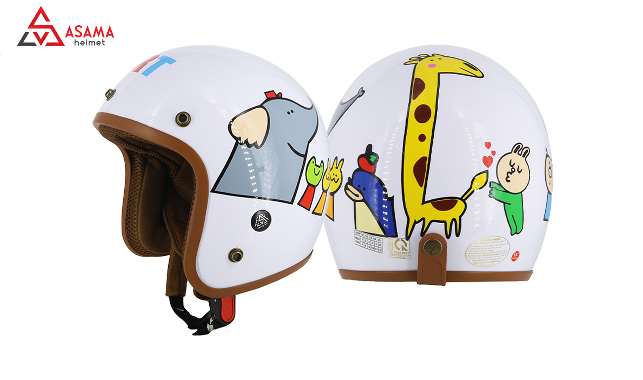 Mẫu mũ bảo hiểm 3/4 cho nữ in tem hoạ hình