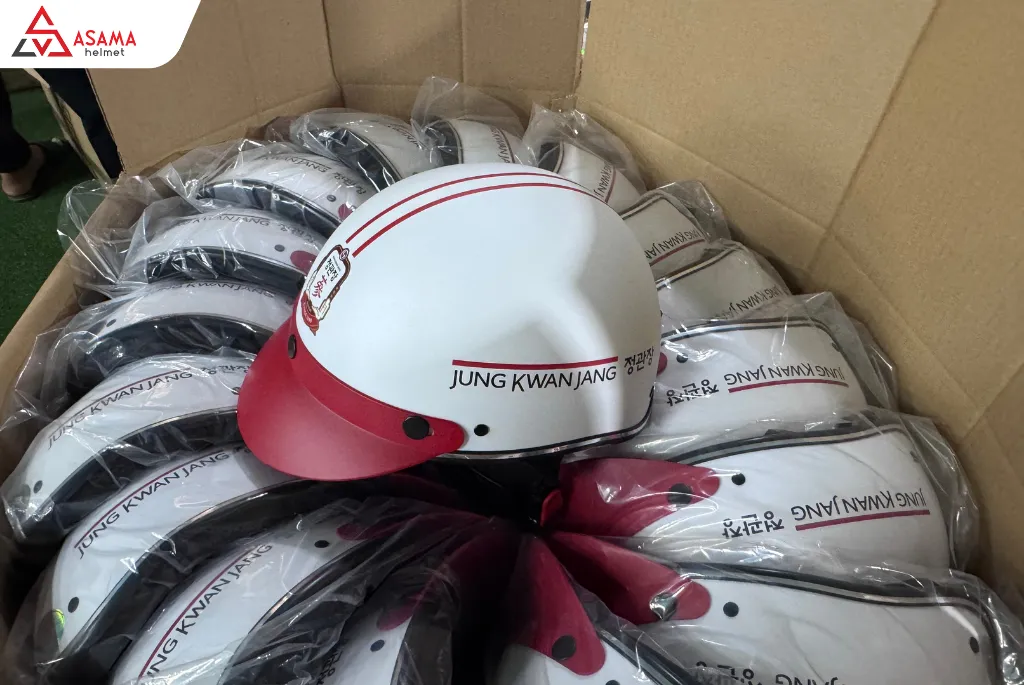 Mũ bảo hiểm in logo TPHCM kiểu 1/2 gọn nhẹ