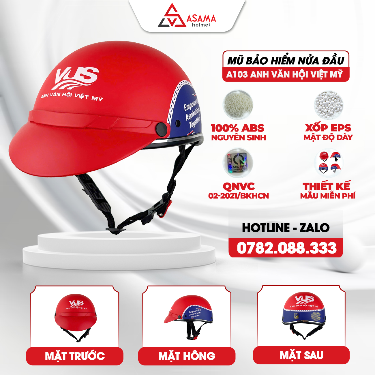 Mũ bảo hiểm nửa đầu A103 Anh văn Hội Việt Mỹ