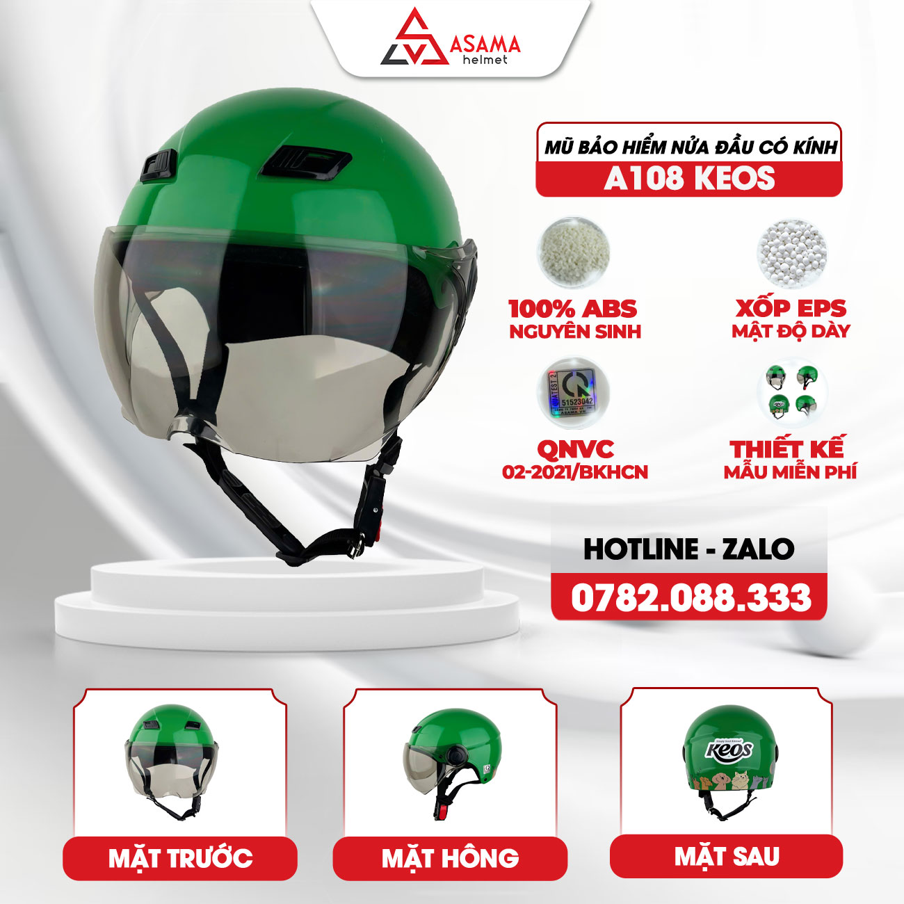 Mũ bảo hiểm nửa đầu có kính A108 KEOS