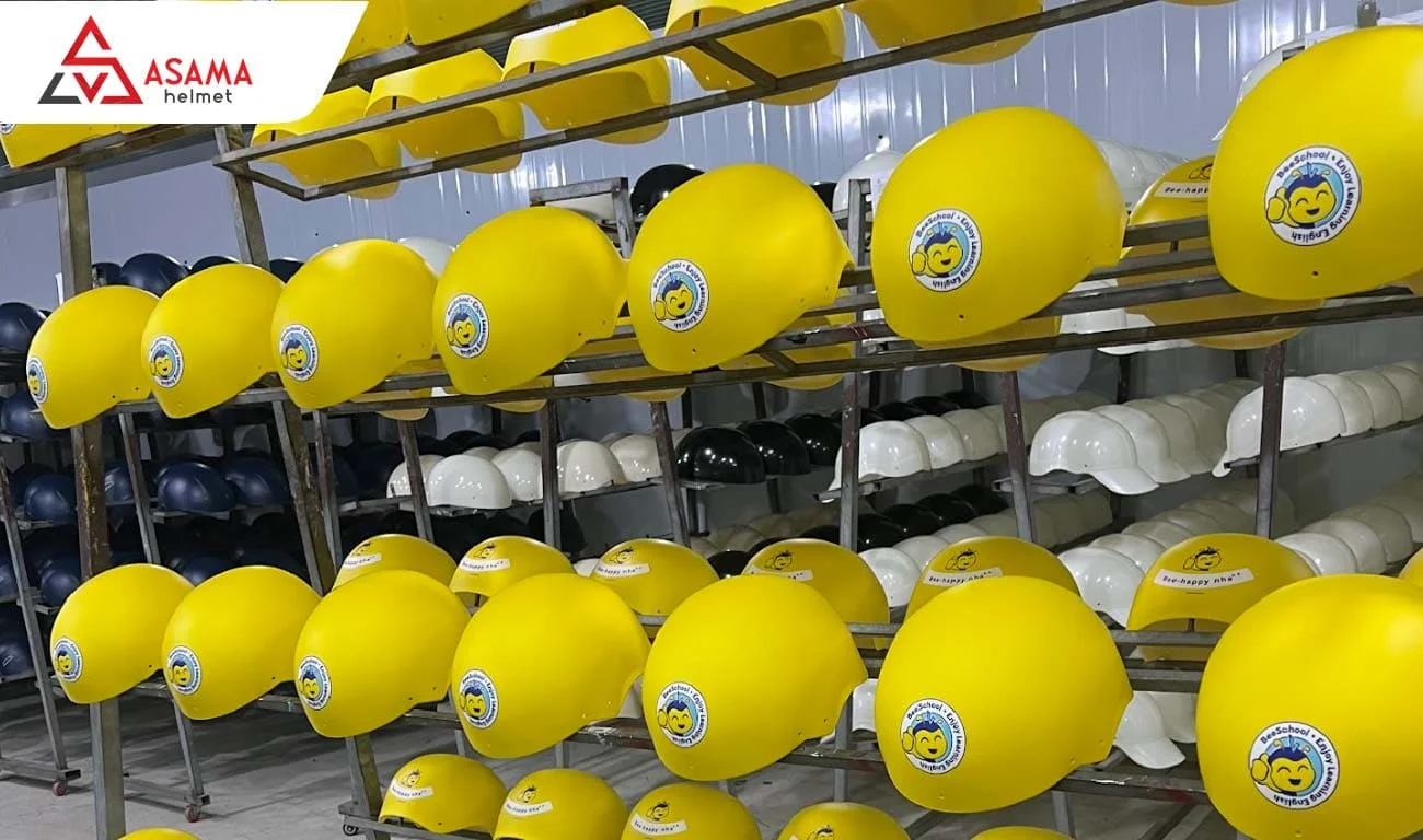 Nhận sản xuất mũ bảo hiểm trẻ em in logo trường học, nhà trẻ
