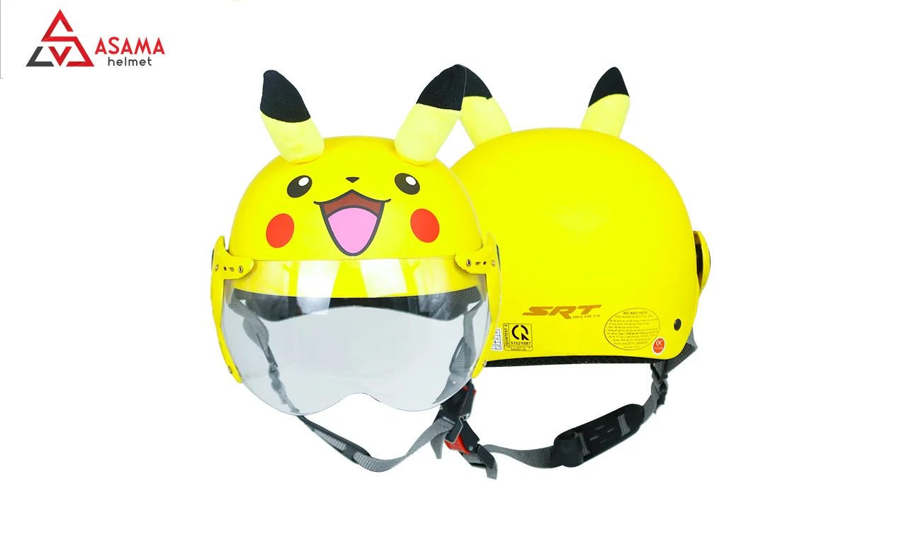 Mẫu nón trẻ em 1/2 có kính Pikachu vàng