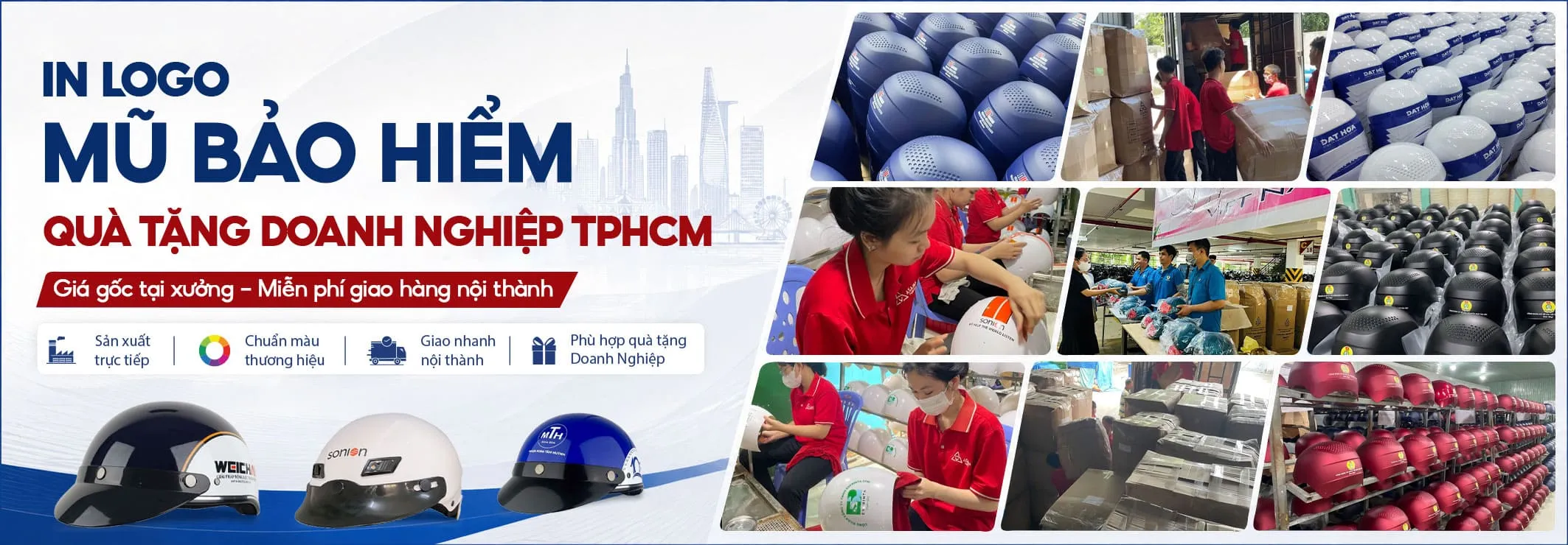 Nhận in mũ bảo hiểm quà tặng doanh nghiệp tại TPHCM giao miễn phí