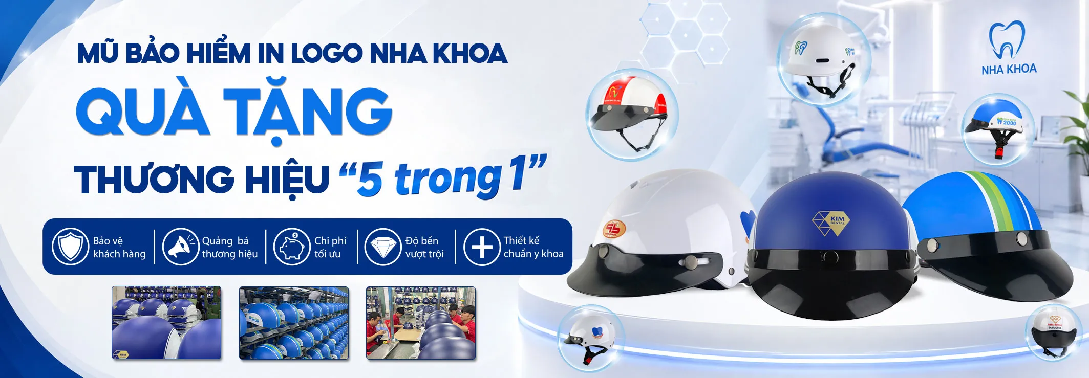 Đặt mũ bảo hiểm in logo nha khoa giá sỉ, giao tận nơi