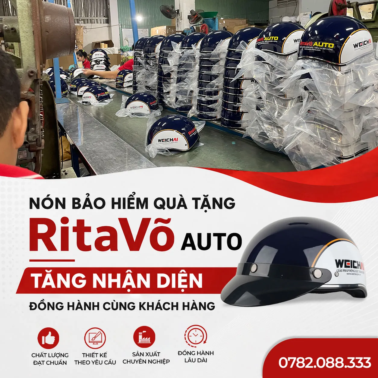Nón bảo hiểm quà tặng RitaVõ AUTO tăng cường nhận diện thương hiệu