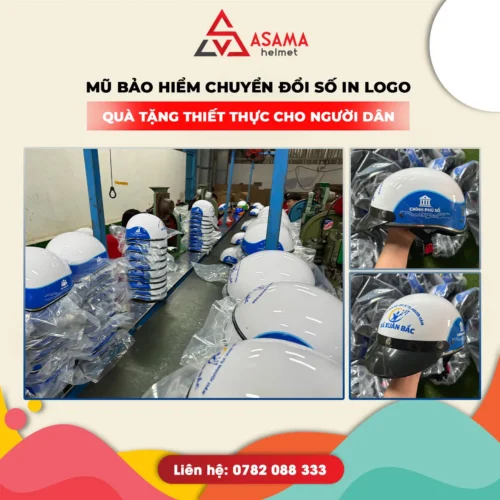 Mũ bảo hiểm chuyển đổi số in logo - Quà tặng thiết thực cho người dân