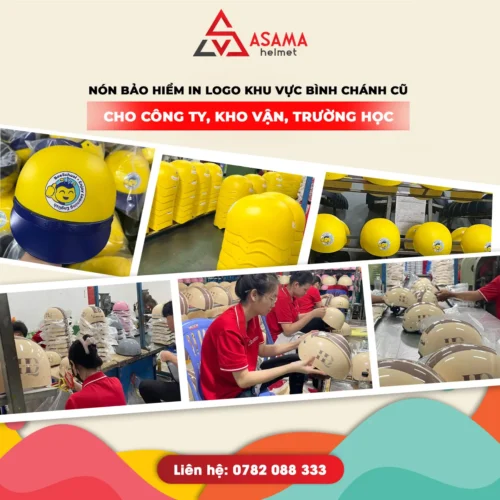 Nón bảo hiểm in logo khu vực Bình Chánh cũ, TPHCM - Cho công ty, kho vận, trường học